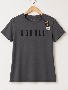 NOBULL Women's Dark Gunmetal Gray Logo Short Sleeve Fitted Performance Tee NWT